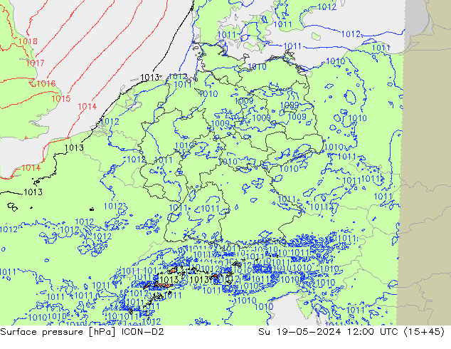 Surface pressure ICON-D2 Su 19.05.2024 12 UTC