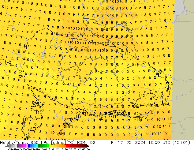 Height/Temp. 850 гПа ICON-D2 пт 17.05.2024 16 UTC