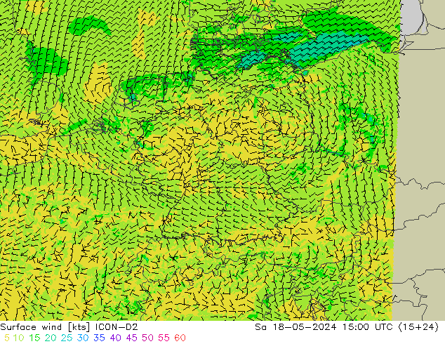 Rüzgar 10 m ICON-D2 Cts 18.05.2024 15 UTC