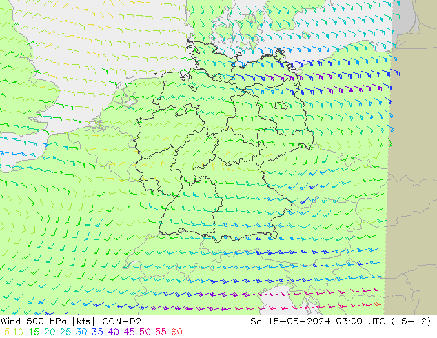 Wind 500 hPa ICON-D2 Sa 18.05.2024 03 UTC