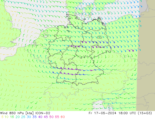 Wind 850 hPa ICON-D2 Fr 17.05.2024 18 UTC