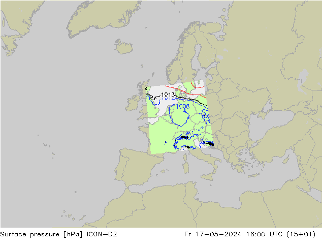 Atmosférický tlak ICON-D2 Pá 17.05.2024 16 UTC