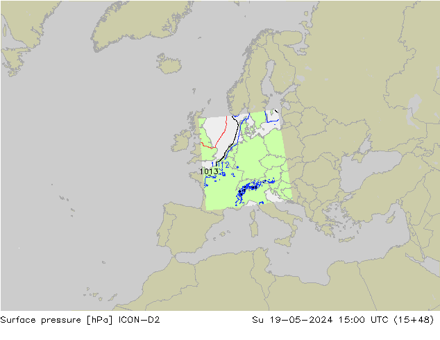 Luchtdruk (Grond) ICON-D2 zo 19.05.2024 15 UTC