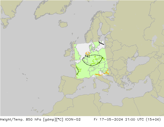 Height/Temp. 850 hPa ICON-D2 Fr 17.05.2024 21 UTC