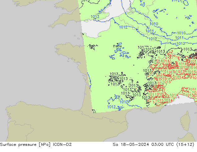 Surface pressure ICON-D2 Sa 18.05.2024 03 UTC