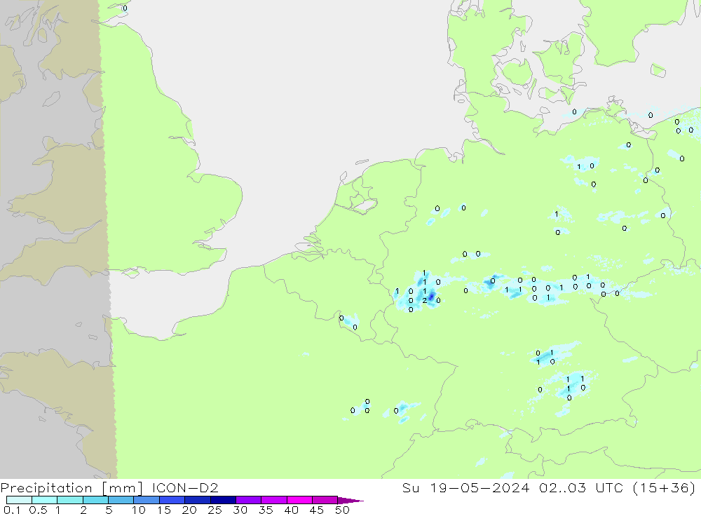 Neerslag ICON-D2 zo 19.05.2024 03 UTC