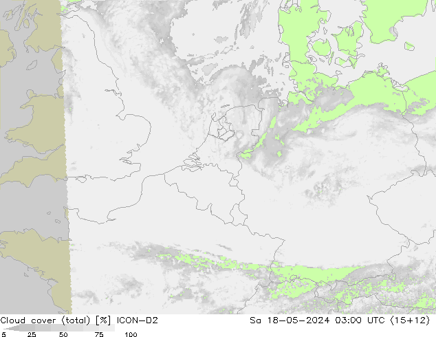 Wolken (gesamt) ICON-D2 Sa 18.05.2024 03 UTC