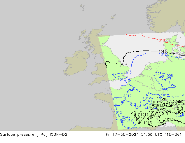 Surface pressure ICON-D2 Fr 17.05.2024 21 UTC
