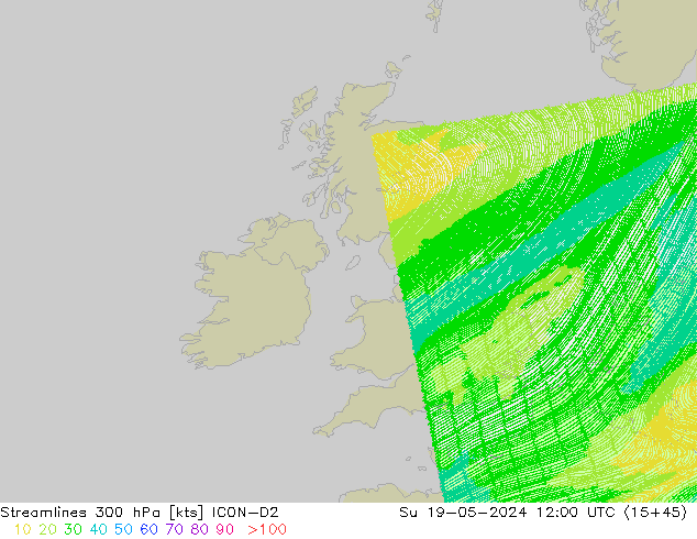 Streamlines 300 hPa ICON-D2 Su 19.05.2024 12 UTC