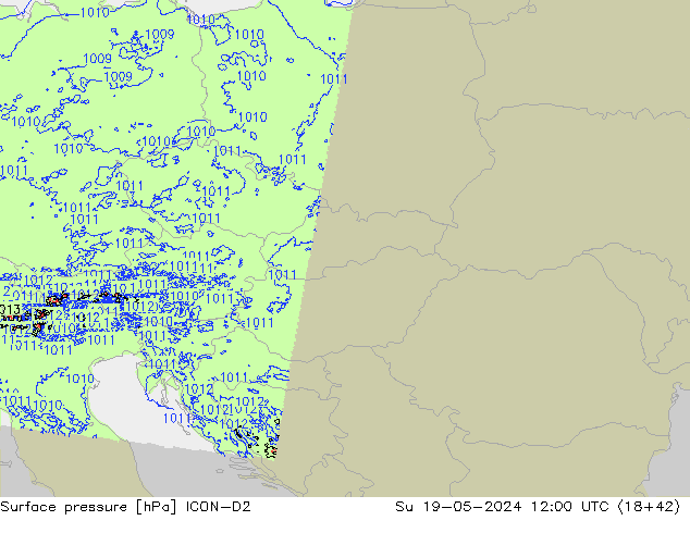 Atmosférický tlak ICON-D2 Ne 19.05.2024 12 UTC