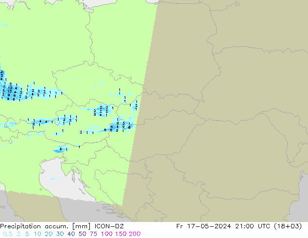 Precipitation accum. ICON-D2 ven 17.05.2024 21 UTC