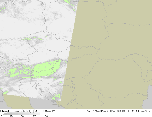 nuvens (total) ICON-D2 Dom 19.05.2024 00 UTC