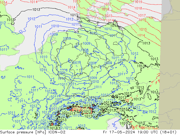 地面气压 ICON-D2 星期五 17.05.2024 19 UTC