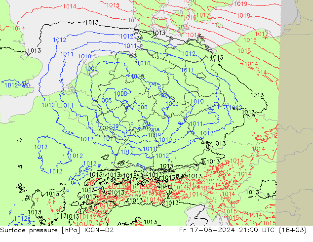 地面气压 ICON-D2 星期五 17.05.2024 21 UTC