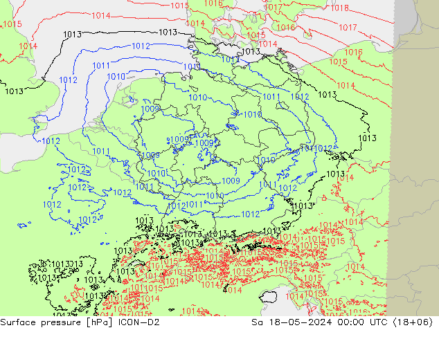 地面气压 ICON-D2 星期六 18.05.2024 00 UTC