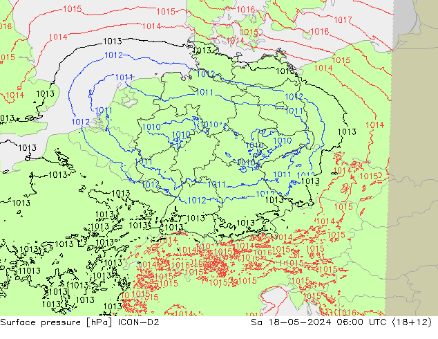 Atmosférický tlak ICON-D2 So 18.05.2024 06 UTC