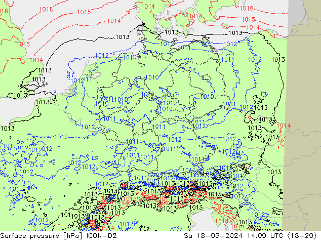 Bodendruck ICON-D2 Sa 18.05.2024 14 UTC