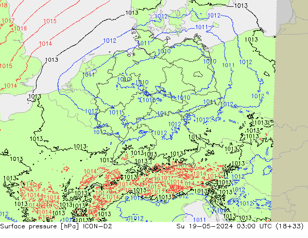 Yer basıncı ICON-D2 Paz 19.05.2024 03 UTC