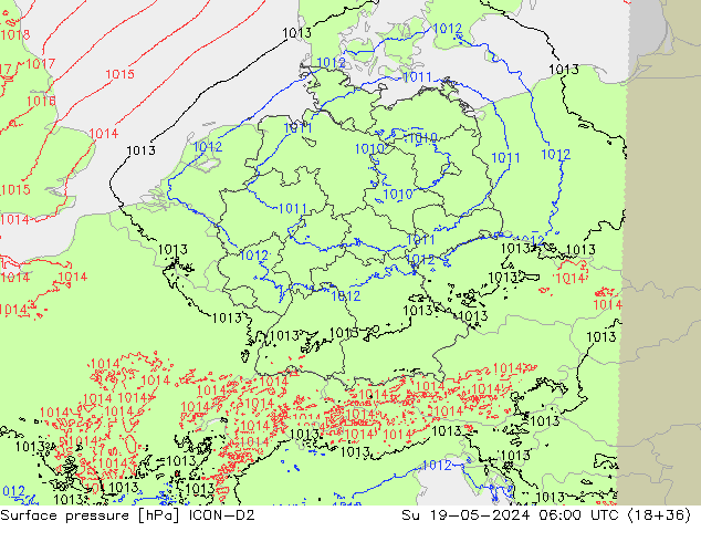 Surface pressure ICON-D2 Su 19.05.2024 06 UTC