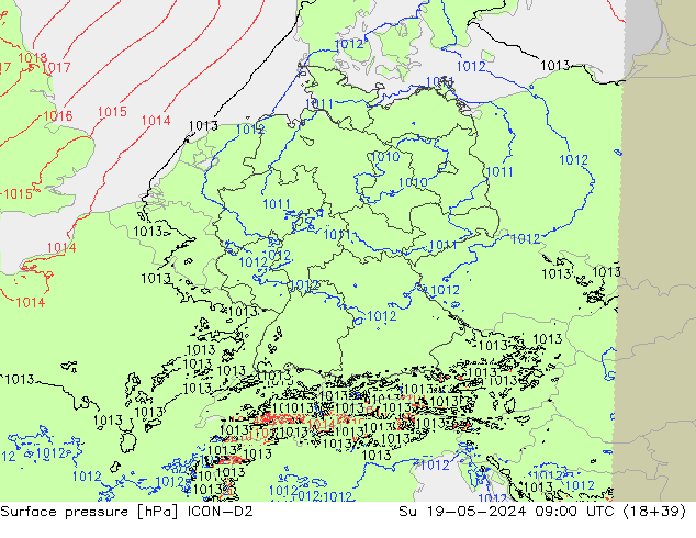 ciśnienie ICON-D2 nie. 19.05.2024 09 UTC