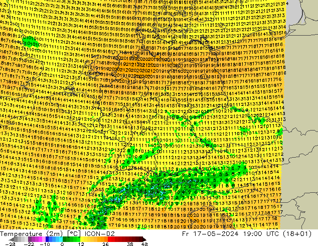 Temperature (2m) ICON-D2 Fr 17.05.2024 19 UTC