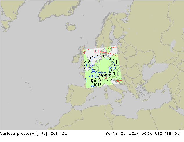 Surface pressure ICON-D2 Sa 18.05.2024 00 UTC