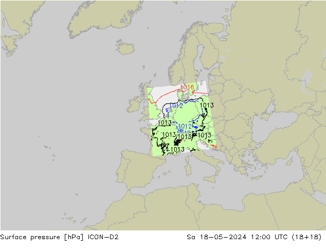 pressão do solo ICON-D2 Sáb 18.05.2024 12 UTC