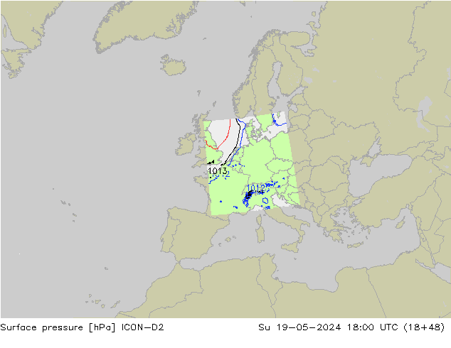 Luchtdruk (Grond) ICON-D2 zo 19.05.2024 18 UTC