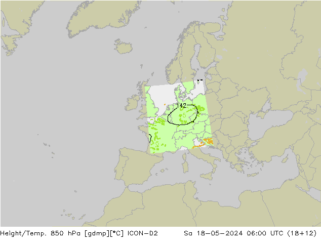 Hoogte/Temp. 850 hPa ICON-D2 za 18.05.2024 06 UTC
