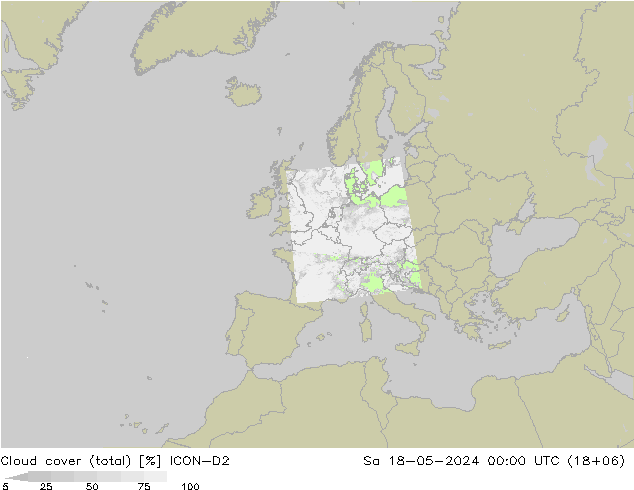 Nubes (total) ICON-D2 sáb 18.05.2024 00 UTC