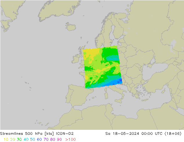 ветер 500 гПа ICON-D2 сб 18.05.2024 00 UTC