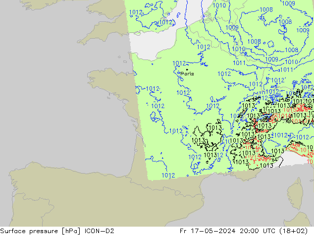 pressão do solo ICON-D2 Sex 17.05.2024 20 UTC