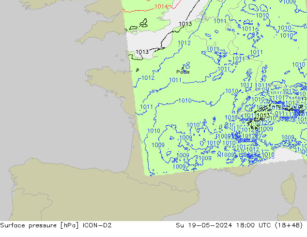 Surface pressure ICON-D2 Su 19.05.2024 18 UTC