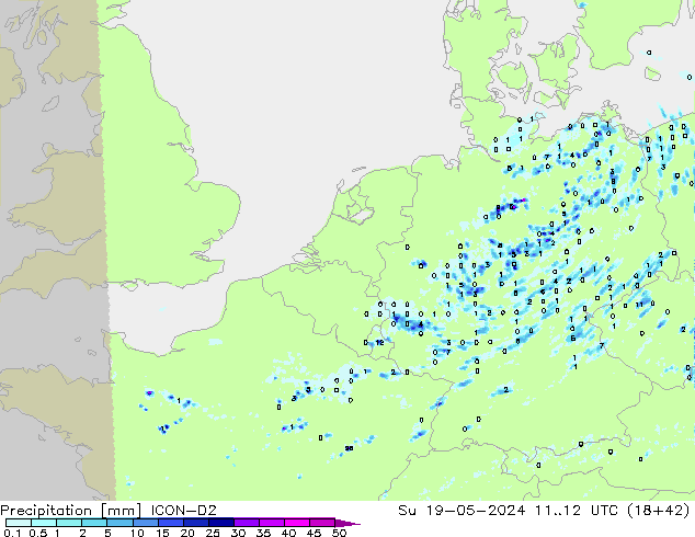 Precipitation ICON-D2 Su 19.05.2024 12 UTC