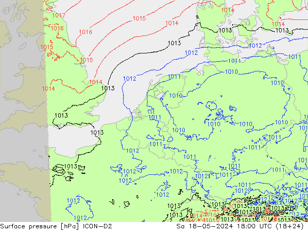 地面气压 ICON-D2 星期六 18.05.2024 18 UTC