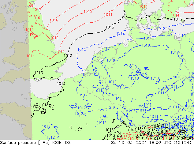 Surface pressure ICON-D2 Sa 18.05.2024 18 UTC