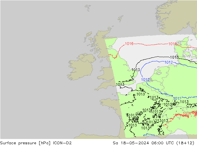 Surface pressure ICON-D2 Sa 18.05.2024 06 UTC
