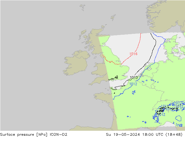 Luchtdruk (Grond) ICON-D2 zo 19.05.2024 18 UTC