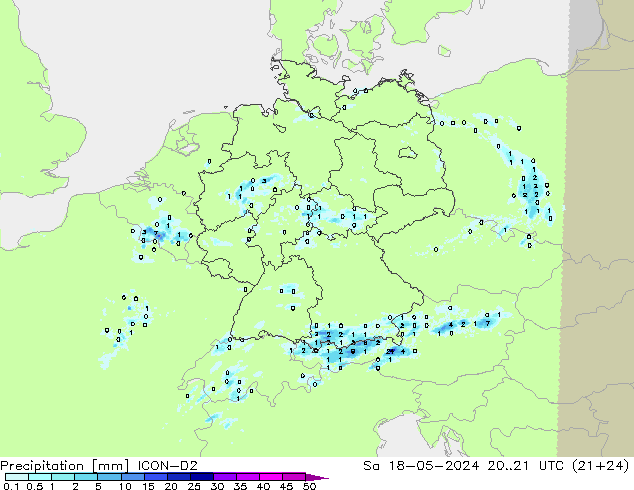 Niederschlag ICON-D2 Sa 18.05.2024 21 UTC