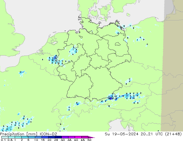 Précipitation ICON-D2 dim 19.05.2024 21 UTC