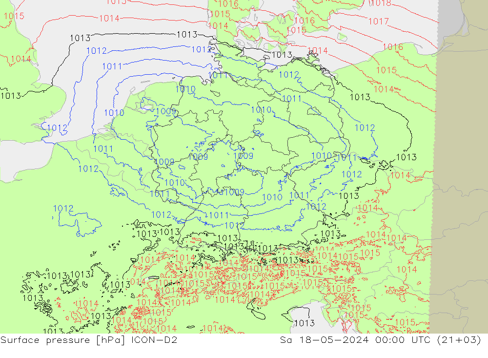 Pressione al suolo ICON-D2 sab 18.05.2024 00 UTC