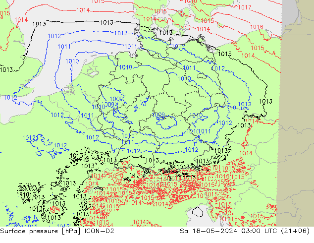 Atmosférický tlak ICON-D2 So 18.05.2024 03 UTC