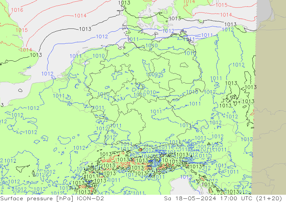 Surface pressure ICON-D2 Sa 18.05.2024 17 UTC