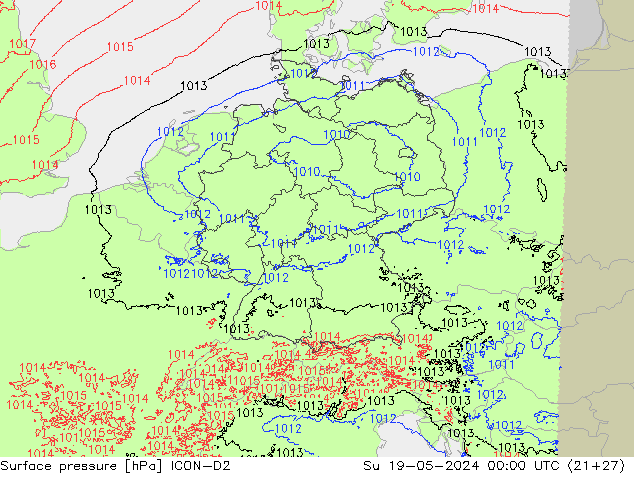Bodendruck ICON-D2 So 19.05.2024 00 UTC