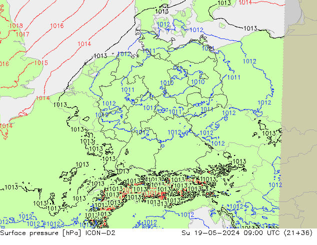 ciśnienie ICON-D2 nie. 19.05.2024 09 UTC