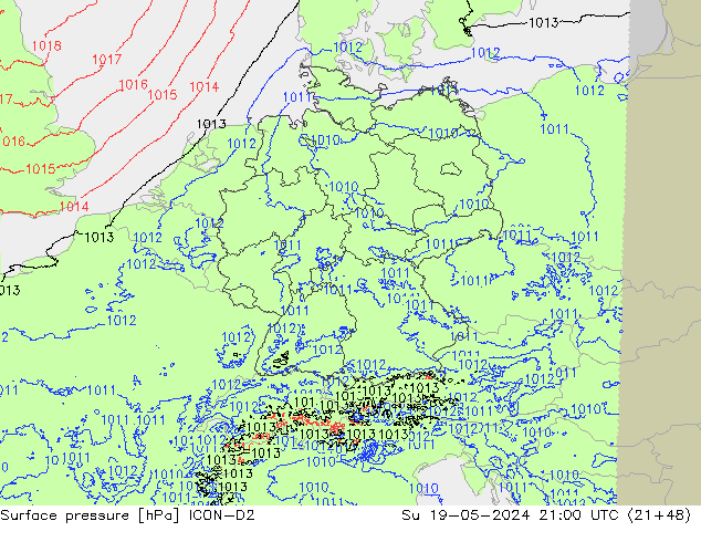 приземное давление ICON-D2 Вс 19.05.2024 21 UTC