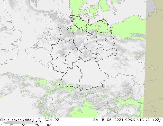 Nubes (total) ICON-D2 sáb 18.05.2024 00 UTC