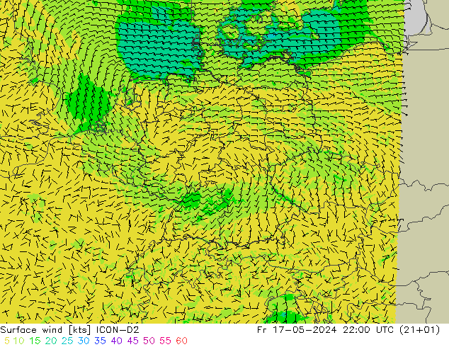 风 10 米 ICON-D2 星期五 17.05.2024 22 UTC