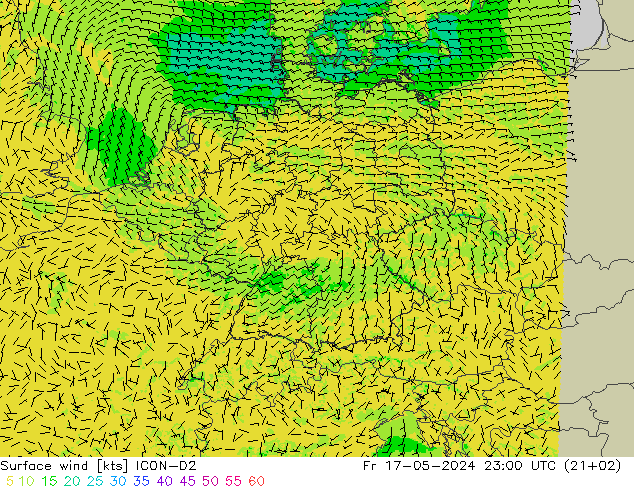 风 10 米 ICON-D2 星期五 17.05.2024 23 UTC