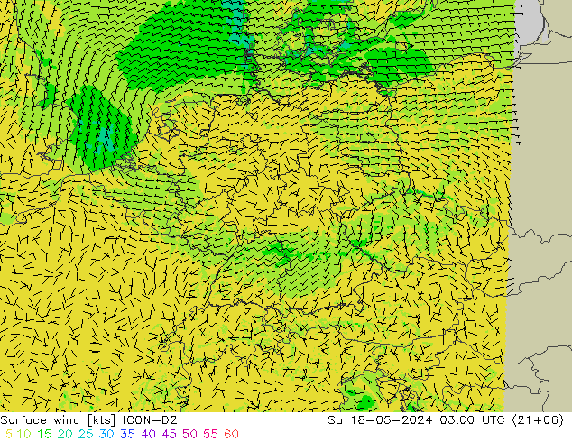 Bodenwind ICON-D2 Sa 18.05.2024 03 UTC